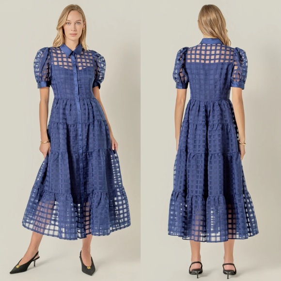 English Factory Dresses & Skirts - English factory Organza short sleeve button front midi dress